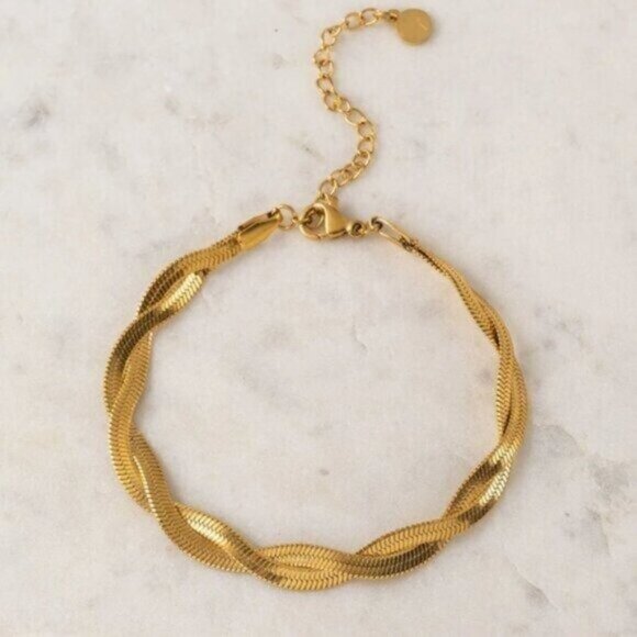 Gold Bracelet Waterproof Braided Herringbone Chain Gold Summer Jewelry PRETTY - Picture 3 of 9